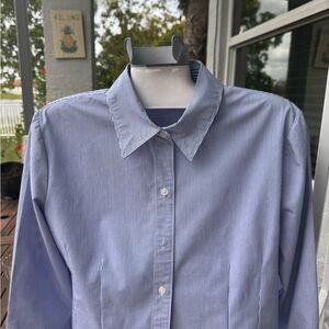 Blue and white striped Button Down Shirt with Pointed Collar